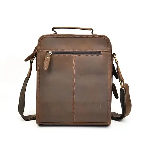 Vintage Leather Men's Crossbody Bag with Top Handle and Zippered Compartments